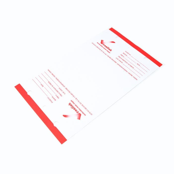 A white and red locator card